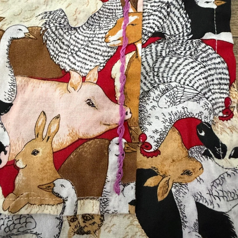 Handmade‎ Farm Animal Print Apron Multicolor with Purple Thread